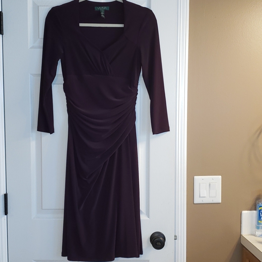 LRL purple ruched waist dress sz 4